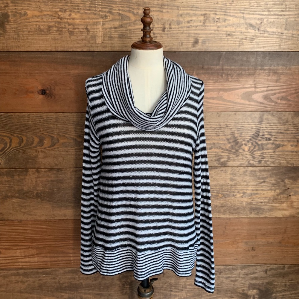 Workshop Black & White Striped Cowl Neck Sweater